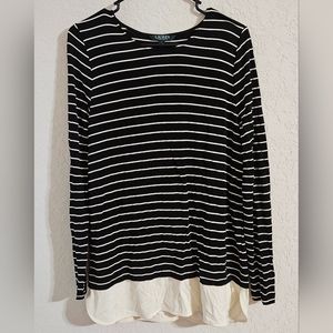 Women's Striped Contrasting Underlayer Top (Lg, Black/Milk)